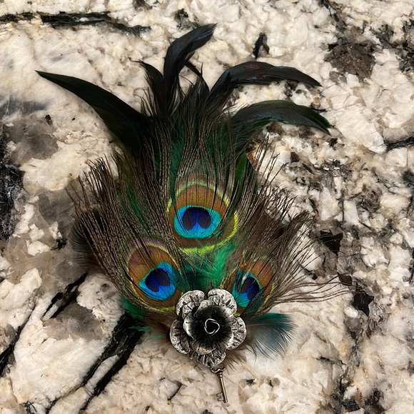 Peacock feather steampunk hair clip/broach - Picture 1 of 3